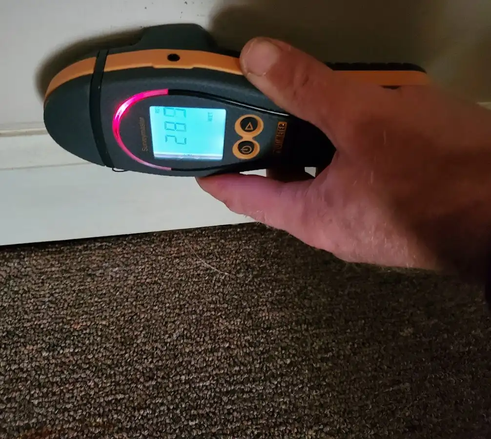 Moisture detection at baseboard during Sewage Cleanup & Sanitation in Omaha